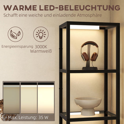LED-Stehlampe mit 4 Glasablagen, Fußschalter