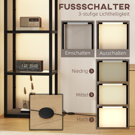 LED-Stehlampe mit 4 Glasablagen, Fußschalter