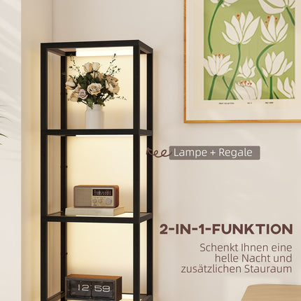 LED-Stehlampe mit 4 Glasablagen, Fußschalter