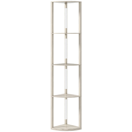 LED Floor Lamp with Shelves, Dimmable, Oak Finish, 41x30x164cm