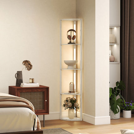LED Floor Lamp with Shelves, Dimmable, Oak Finish, 41x30x164cm