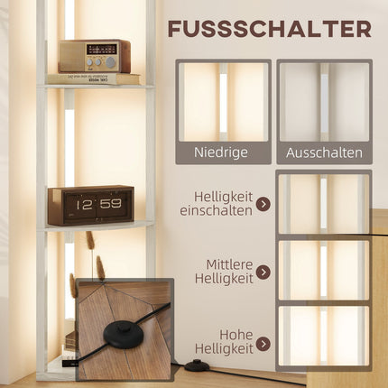 LED Floor Lamp with Shelves, Dimmable, Oak Finish, 41x30x164cm