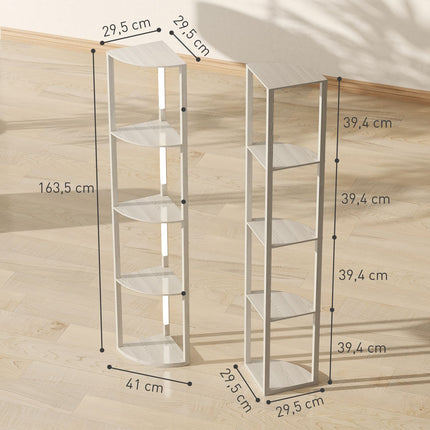 LED Floor Lamp with Shelves, Dimmable, Oak Finish, 41x30x164cm