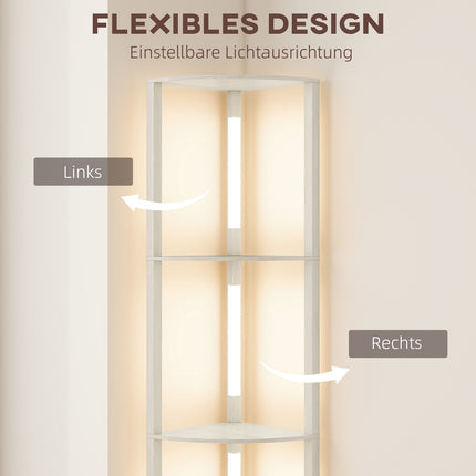 LED Floor Lamp with Shelves, Dimmable, Oak Finish, 41x30x164cm