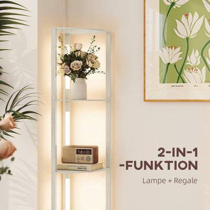 LED Floor Lamp with Shelves, Dimmable, Oak Finish, 41x30x164cm
