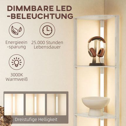 LED Floor Lamp with Shelves, Dimmable, Oak Finish, 41x30x164cm