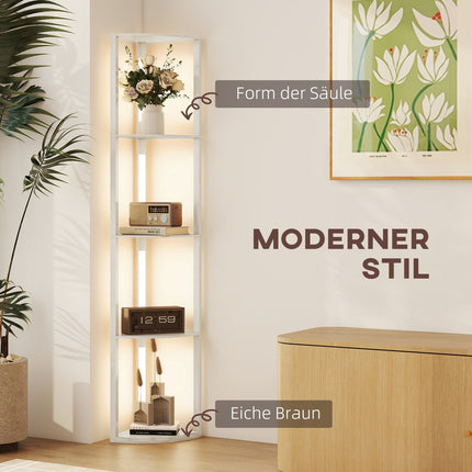 LED Floor Lamp with Shelves, Dimmable, Oak Finish, 41x30x164cm