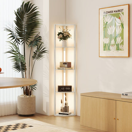 LED Floor Lamp with Shelves, Dimmable, Oak Finish, 41x30x164cm