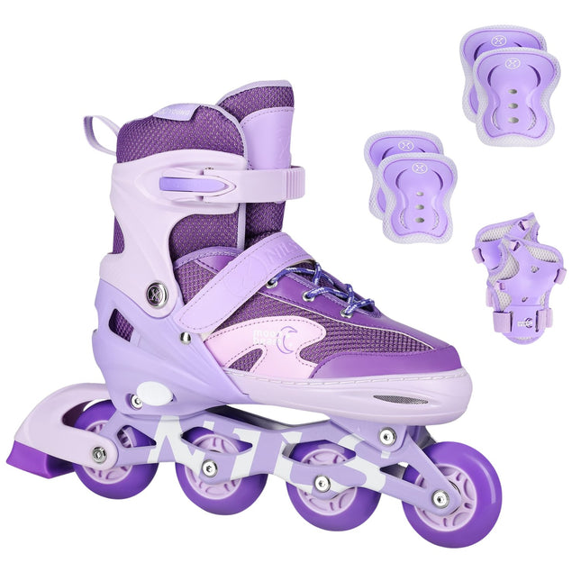 LED-Inlineskates mit Schützern, Violett, Größe S (31-34)