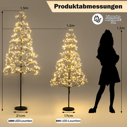LED Lichterbaum 150 cm, 1000 warmweiße LEDs, Zementfuß