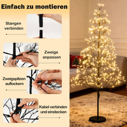 LED Lichterbaum 150 cm, 1000 warmweiße LEDs, Zementfuß