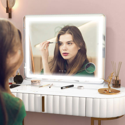 LED Makeup Mirror 80 x 60 cm with 3 Light Colours, USB Port, White