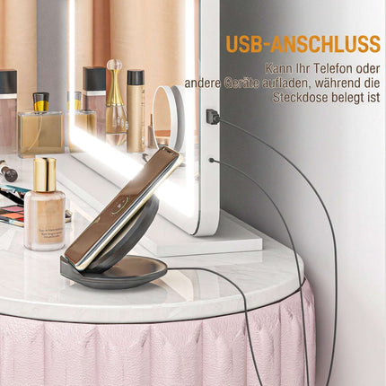 LED Makeup Mirror 80 x 60 cm with 3 Light Colours, USB Port, White