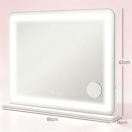 LED Makeup Mirror 80 x 60 cm with 3 Light Colours, USB Port, White