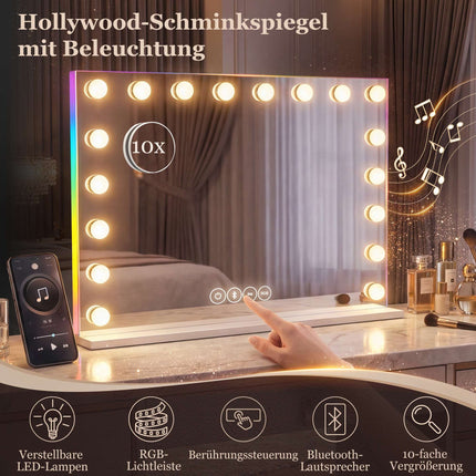 LED-Schminkspiegel mit Bluetooth, RGB, 10-facher Vergrößerung