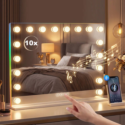 LED-Schminkspiegel mit Bluetooth, RGB, 10-facher Vergrößerung