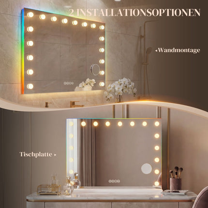 LED-Schminkspiegel mit Bluetooth, RGB, 10-facher Vergrößerung