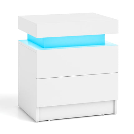 LED-Nachttisch mit 2 Schubladen, weißes MDF, modernes Design