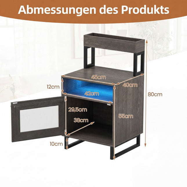 LED-Nachttisch mit einstellbarer Beleuchtung, Stauraum, Grau