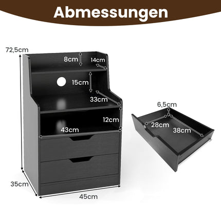 LED Nightstand with Charging Station, 2 Drawers, Black
