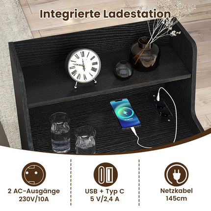 LED Nightstand with Charging Station, 2 Drawers, Black
