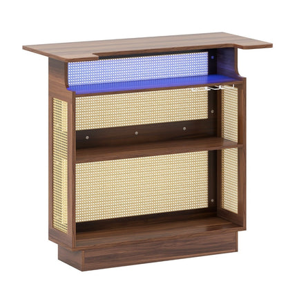 LED-Rattan-Hausbar mit RGB-Beleuchtung & Gläserhaltern