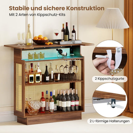 LED-Rattan-Hausbar mit RGB-Beleuchtung & Gläserhaltern