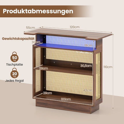LED-Rattan-Hausbar mit RGB-Beleuchtung & Gläserhaltern