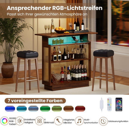 LED-Rattan-Hausbar mit RGB-Beleuchtung & Gläserhaltern