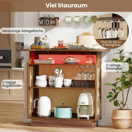 LED-Rattan-Hausbar mit RGB-Beleuchtung & Gläserhaltern
