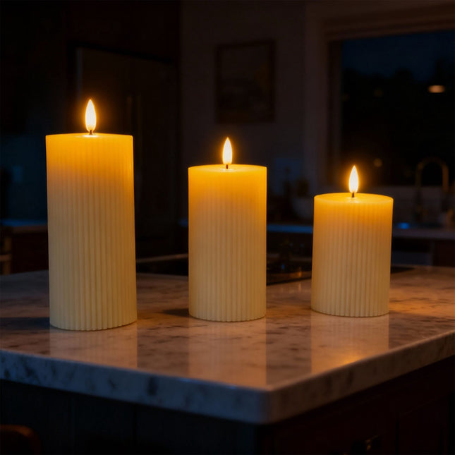 LED-Echtwachs-Kerzen ohne Flamme, 3er-Set