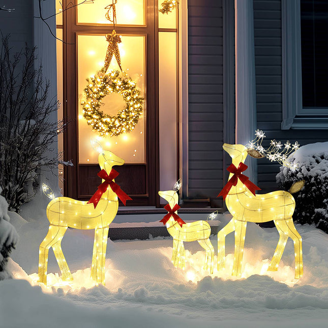 LED-Rentier-Familien-Set – Wasserdicht, Stahl, Polyester