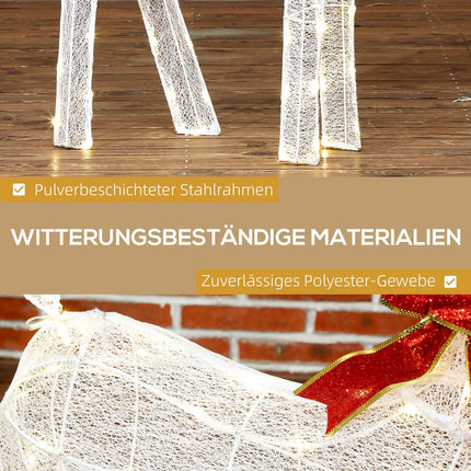 LED Rentier mit roter Schleife, 137 Lichter, wetterfest, 66x25x135 cm