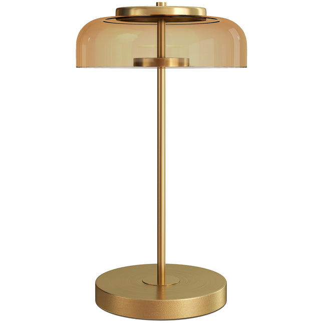 LED-Tischleuchte, warmes Licht, Metallsockel, Bernsteinglas-Schirm