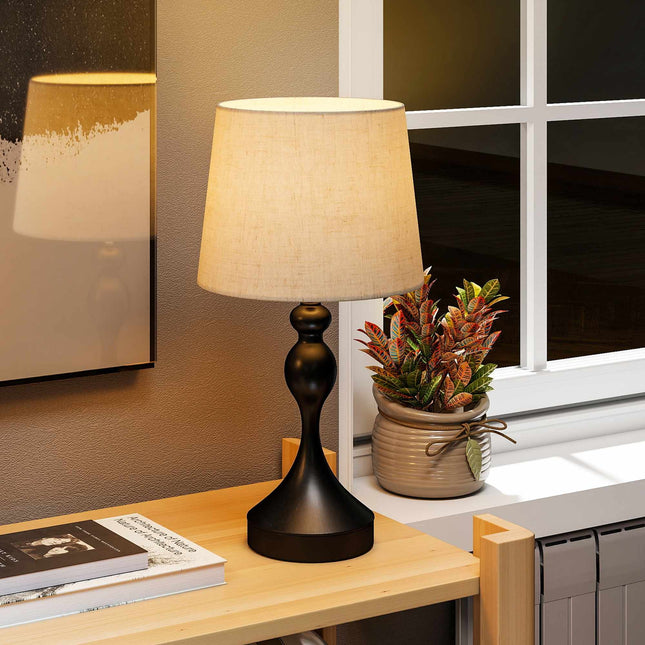 LED-Tischleuchte mit 3 Farbtemperaturen, USB-A+C-Anschlüssen, schwarzem Leinenschirm