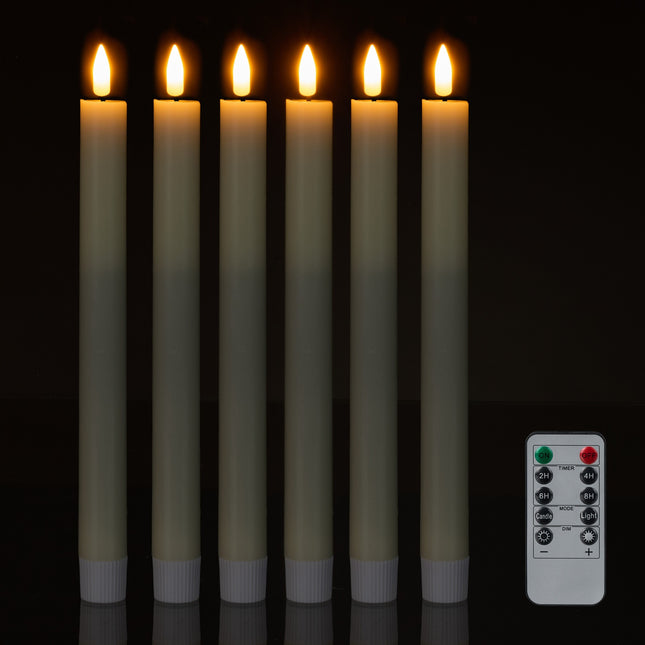 LED-Stabkerzen, flammenlos, mit Fernbedienung und Timer, 6er-Set