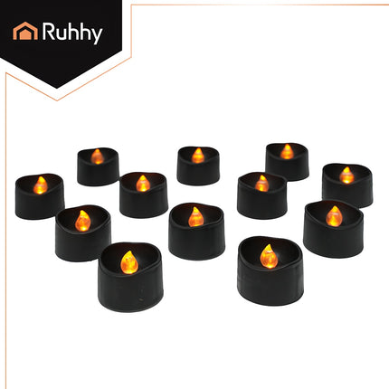 LED-Teelichter, Schwarz, 12er-Pack, 3,6 cm, Batterie enthalten