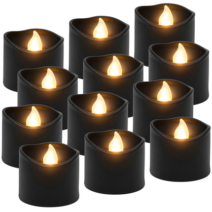 LED-Teelichter, Schwarz, 12er-Pack, 3,6 cm, Batterie enthalten