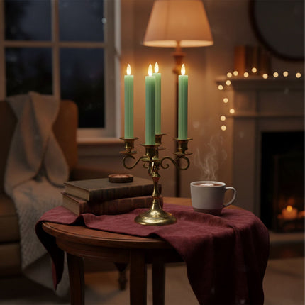 LED-Stabkerzen aus Wachs, 4er-Set, flammenlos mit Timer