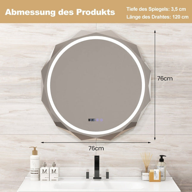 LED Badezimmerspiegel mit Beleuchtung &amp; Uhr &amp; Touch-Schalter Antibeschlag Badezimmerspiegel