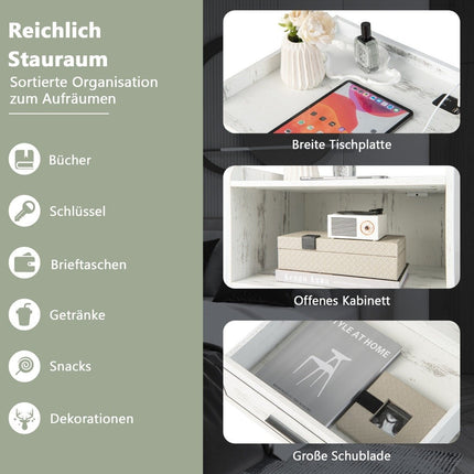 LED Nachttisch Intelligenter Nachttisch mit 2 USB-Anschlüssen Weiß