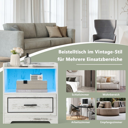LED Nachttisch Intelligenter Nachttisch mit 2 USB-Anschlüssen Weiß