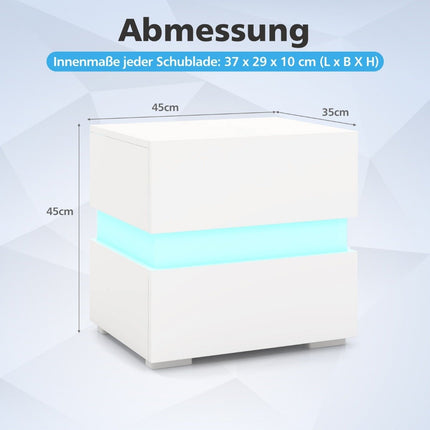 LED noční stolek se 2 zásuvkami a dálkovým ovládáním a dynamickým osvětlením 45 x 35 x 45 cm bílý
