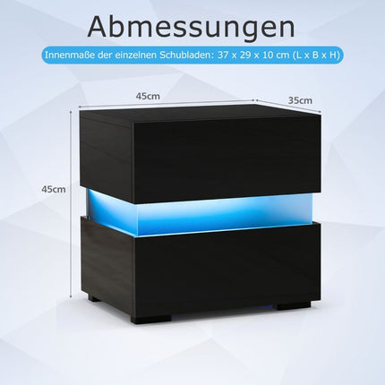 LED bedside table with 2 drawers & remote control & dynamic/static illuminated nightstand