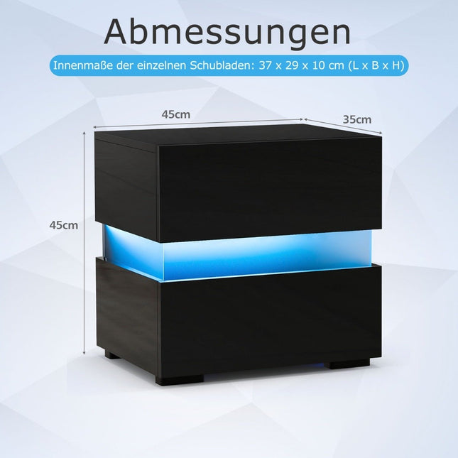LED-Nachttisch mit 2 Schubladen &amp; Fernbedienung &amp; dynamisch/statisch beleuchteter Nachttisch