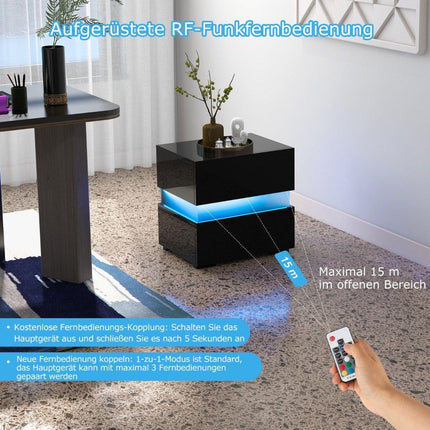 LED bedside table with 2 drawers & remote control & dynamic/static illuminated nightstand