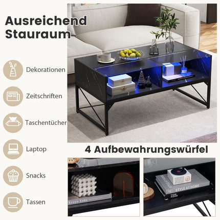 LED Couchtisch mit Marmoroptik &amp; einstellbarer Lichtfarbe &amp; Helligkeit Wohnzimmertisch schwarz