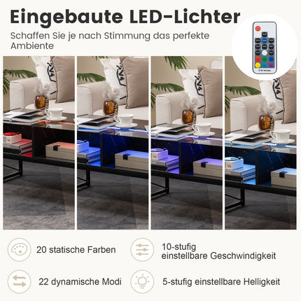LED Couchtisch mit Marmoroptik &amp; einstellbarer Lichtfarbe &amp; Helligkeit Wohnzimmertisch schwarz