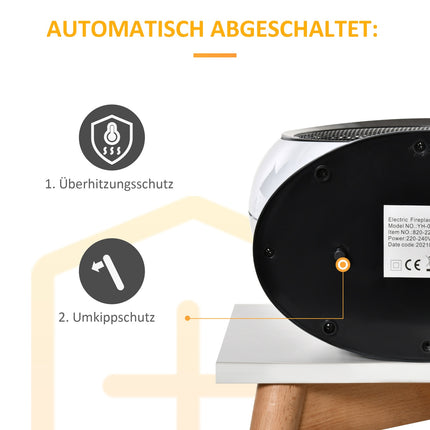 Mini LED Elektrokamin - 1500W, weiß, kompakte Größe