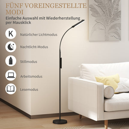 LED-Stehleuchte, 5 Modi, Memory-Funktion, einstellbare Helligkeit, Stahl, schwarz